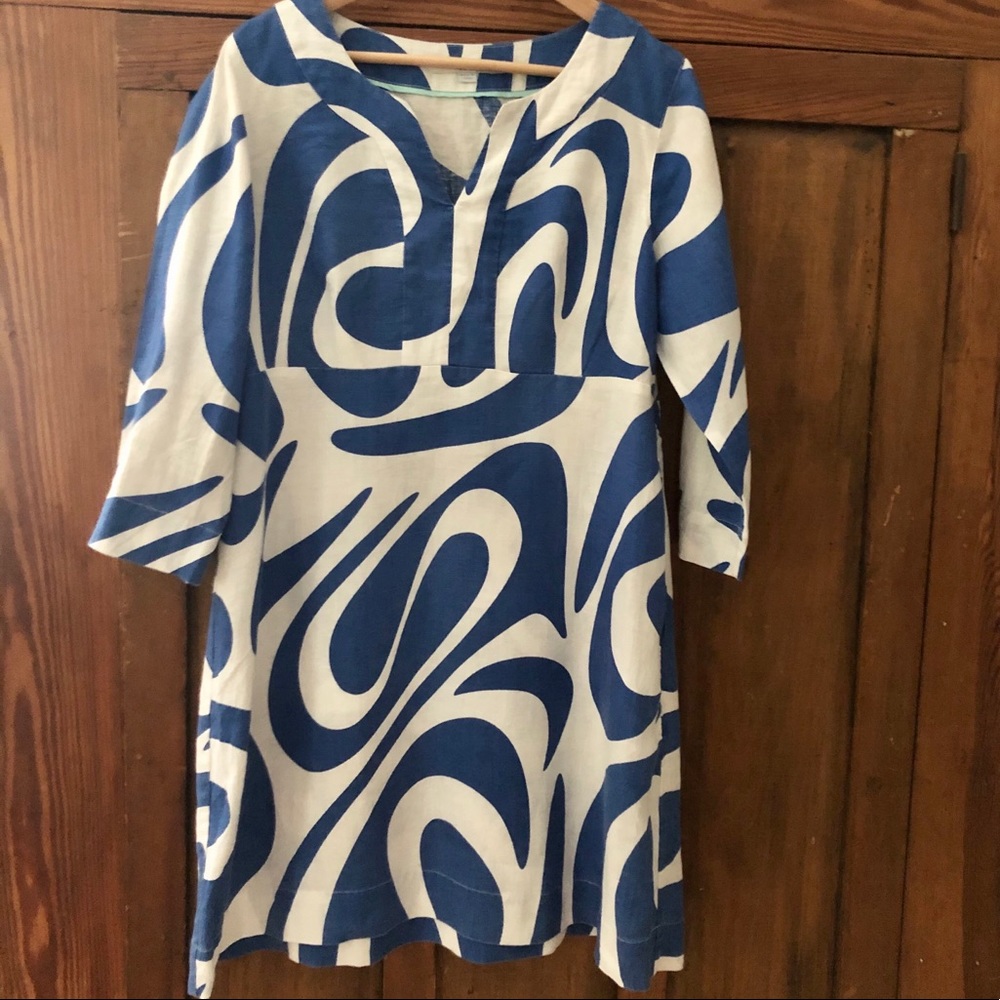 Boden linen tunic blue white mod swirl
